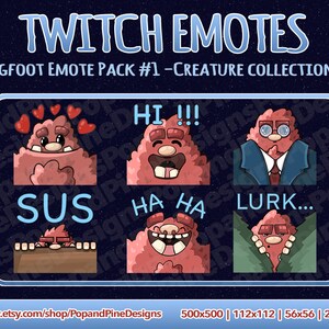Bigfoot Emote Pack #1 | Twitch Emotes Pack | Discord Emotes Pack | YouTube | Emotes Pack | Love, Hi, Smart, SUS, Haha, Lurk Emotes