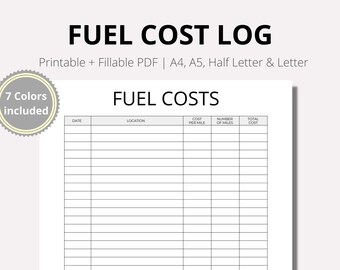 Fuel Expense Tracker Template Editable Canva Printable Fuel Cost Log Car Mileage Vehicle Maintenance Tax Deduction PDF A4 A5 Letter