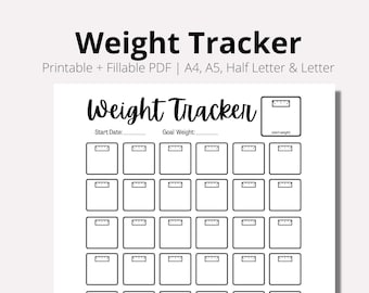 Weight Loss Tracker Journal Printable, Weight Loss Chart, Weight Loss Goal Tracker, Week Weigh in, INSTANT download PDF, A4,A5, Half, LETTER