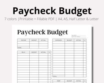 Paycheck Budget Printable, Paycheck Budget Overview Template Printable, Paycheck Planner, Budget Planner Template, PDF, A4, A5, Half, LETTER
