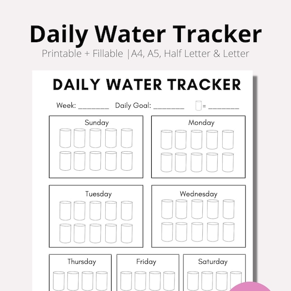 Weekly Water Intake Tracker, Water Log, Daily, Water Tracker Printable, Minimal Water Journal, Instant download PDF, A4, A5, LETTER