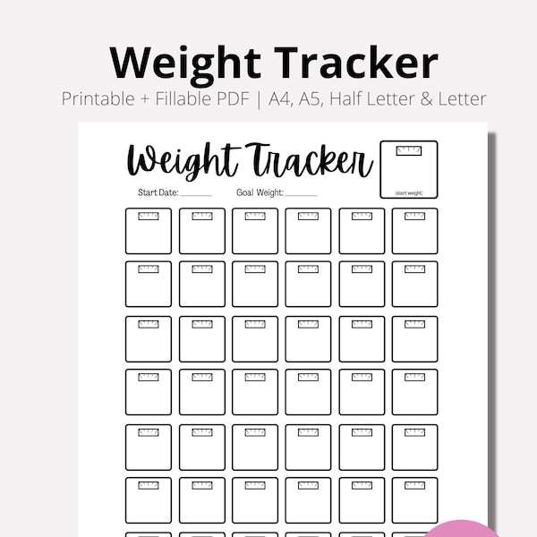 Weight Loss Tracker Journal Printable, Weight Loss Chart, Weight Loss Goal Tracker, Week Weigh in, INSTANT download PDF, A4,A5, Half, LETTER