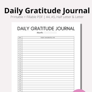 Tägliches Dankbarkeit Journal druckbare, Monatsseite Dankbarkeit Log, druckbare Dankbarkeit Tracker Log, druckbare Dankbarkeit, PDF, A4, A5, Half, LETTER