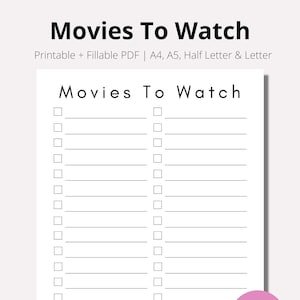 Movies To Watch Tracker, Printable Movies Tracker, Movies to watch, Movies To Watch List, Movies Wishlist, Film Log, Show,PDF, A4,A5, letter