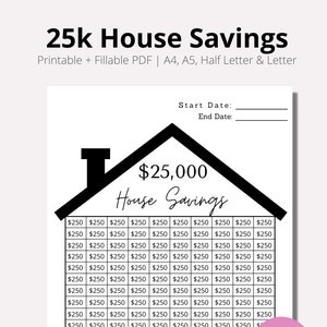 25,000 House Savings, House Savings, House Savings Tracker, 25k New House Tracker, Home Savings Goal Tracker, instant, PDF, A4, A5, Letter