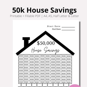 50,000 House Savings, House Savings, House Savings Tracker, 50k New House Tracker, Home Savings Goal Tracker, instant, PDF, A4, A5, Letter