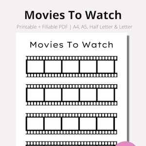 Movies To Watch Tracker, Printable Movies Tracker, Movies to watch, Movies To Watch List, Movies Wishlist, Film Log, Show,PDF, A4,A5, letter