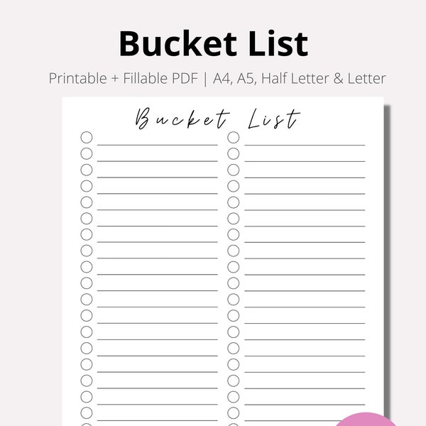 Bucket List, Bucket List Tracker Printable, Bucket Checklist,Bucket List Template, Minimal Bucket To Do Checklist, instant PDF,A4,A5, Letter