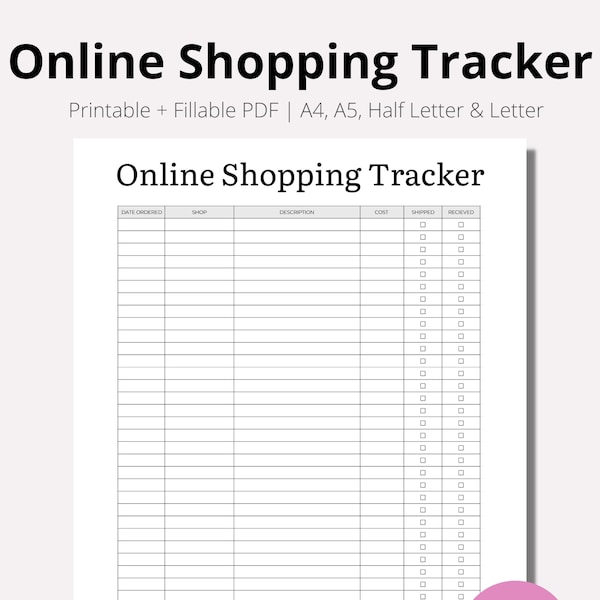 Online Shopping Tracker Printable, Order Tracker, Online Purchases Log, INSTANT download PDF, A4, A5, Half, LETTER