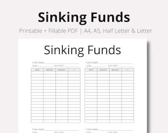 Sinking Funds Tracker, Sinking Funds Printable, Savings Tracker Printable, Sinking Funds Log, Savings Challenge, PDF, A4, A5, Half, LETTER