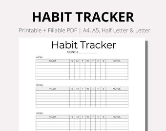 Wöchentlicher, monatlicher Habit Tracker, Habit Tracker druckbar, tägliches Habit Log, Habit Routine, Sofortiger Download PDF, A4, A5, LETTER