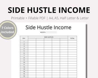 Side Hustle Inkomen Afdrukbaar, Inkomen Tracker, Retail Arbitrage Inkomen Tracker, Persoonlijk inkomen log, Maandelijks inkomen PDF, A4, A5, Half, BRIEF