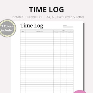 Time Log Printable, Timesheet Printable, Project Time Log, Task Time Log, Time Tracker, Work Log Printable, instant PDF, A4, A5, letter