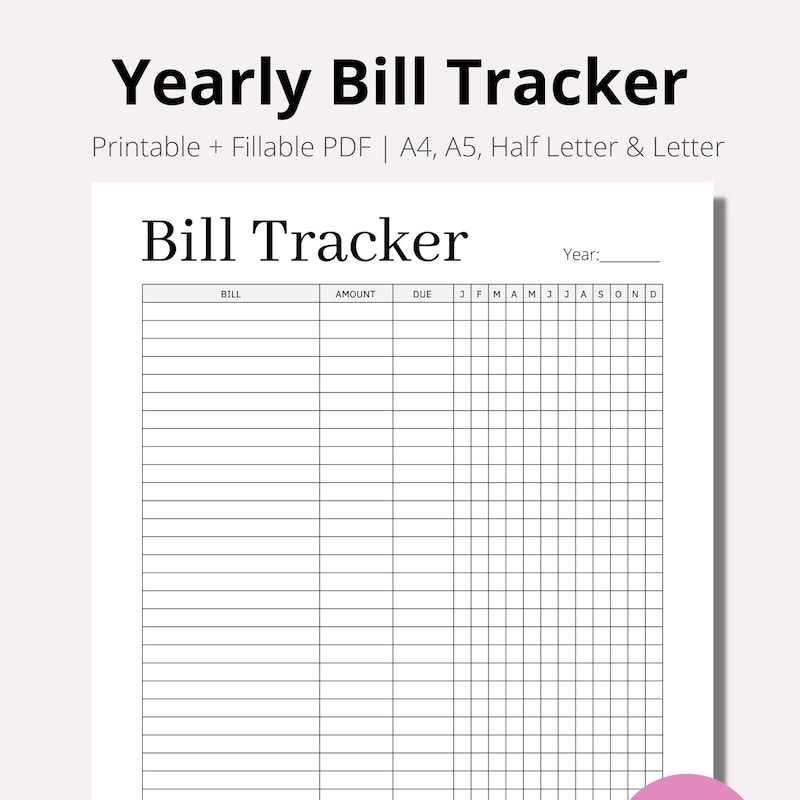 Bill Payment Tracker Etsy