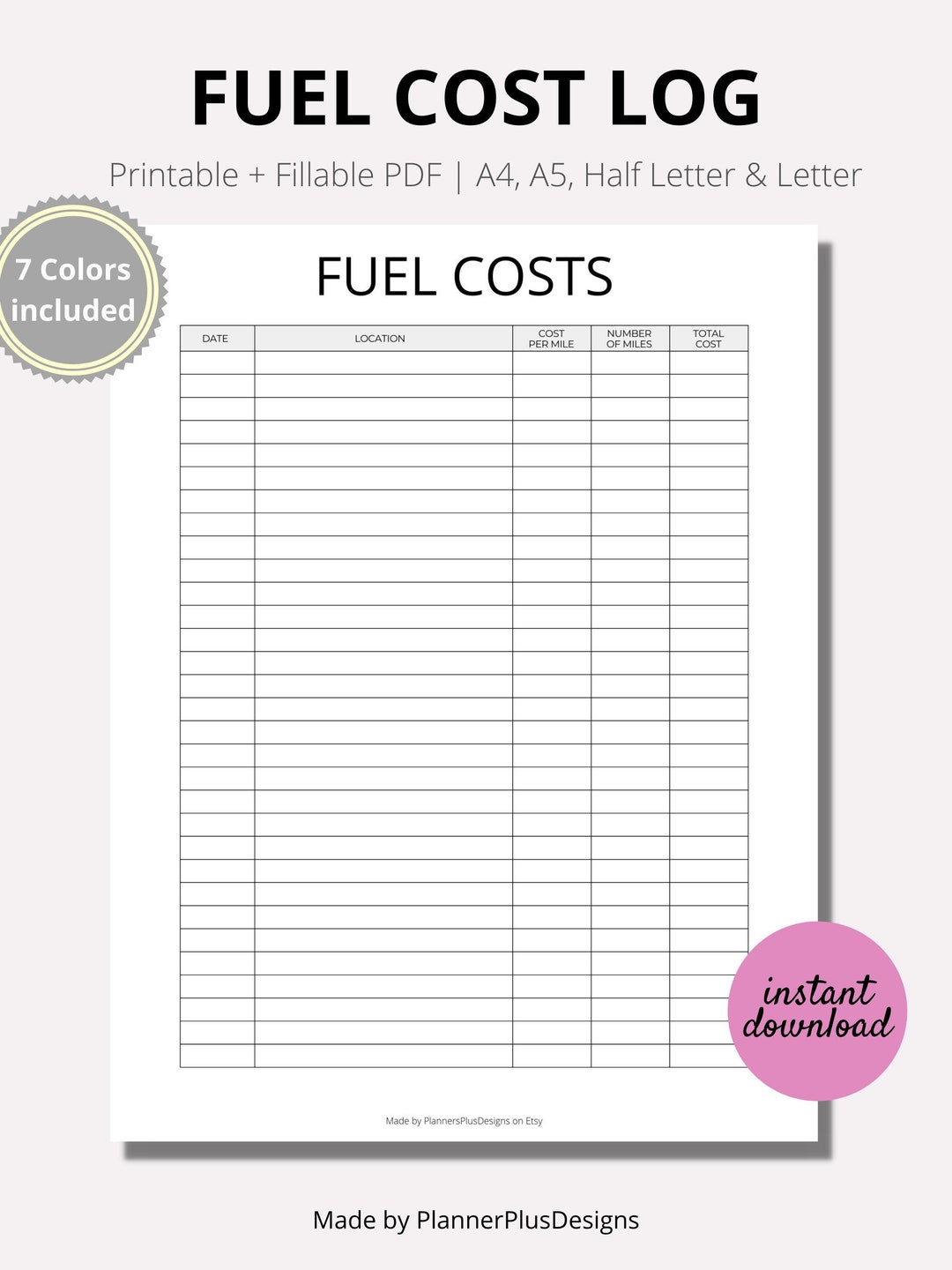Fuel Cost Tracker Printable, Fuel Expense Tracker, Car Fuel Tracker