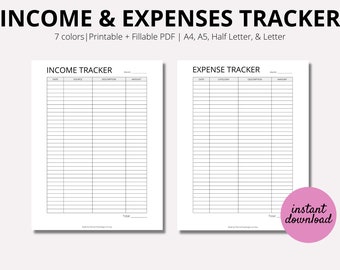 Income and Expense Tracker Printable, Finance Tracker Set, Money Tracker, Business Financial Planning, Personal, PDF, A4, A5, Half, LETTER