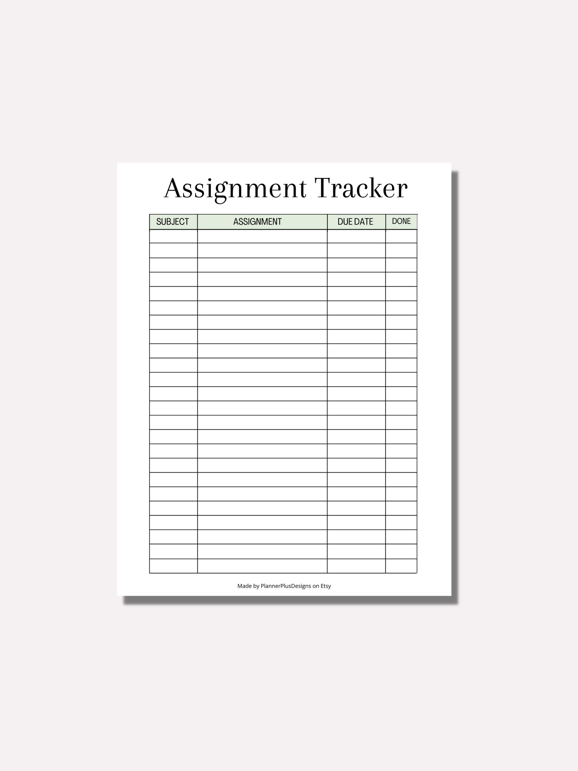 Assignment Tracker, Assignment Printable List, Homework Checklist ...