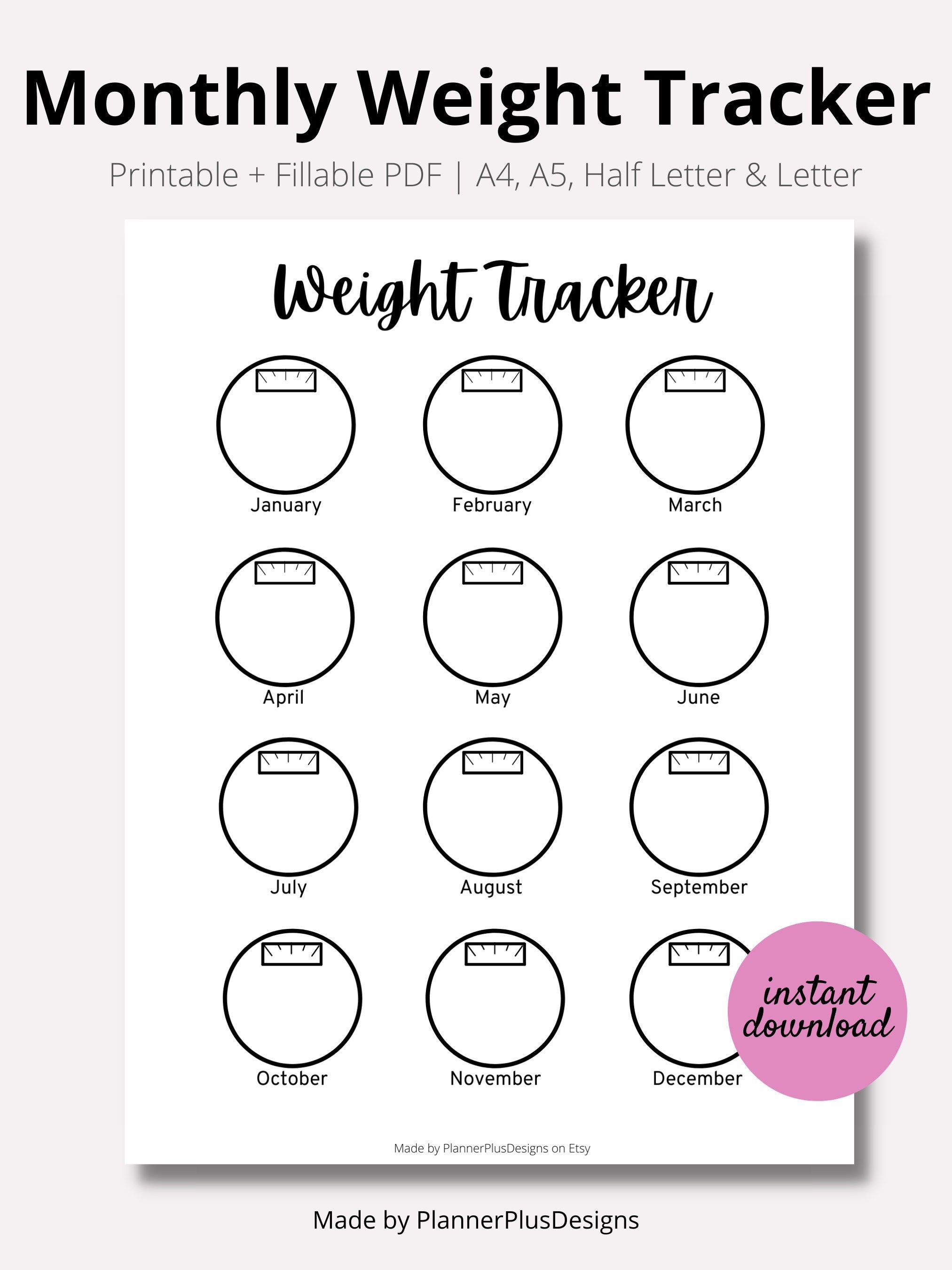 Monthly Weight Loss Tracker Journal Printable Weight Loss Etsy Norway
