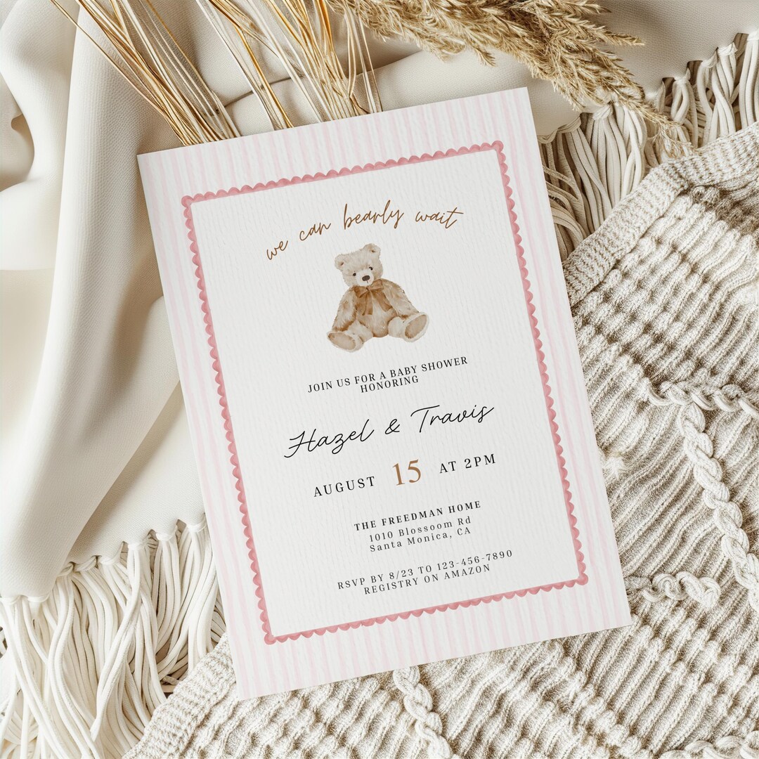 We Can Bearly Wait Baby Shower Invitation Editable Canva Template ...