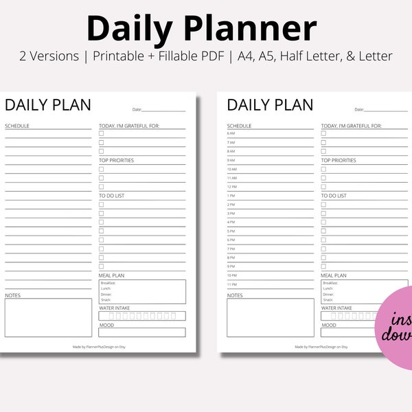 Daily Planner Printable To Do List, Daily To Do List Planner, One Week Organizer, Minimalistic Daily Planner, PDF, A4, A5, Half, LETTER