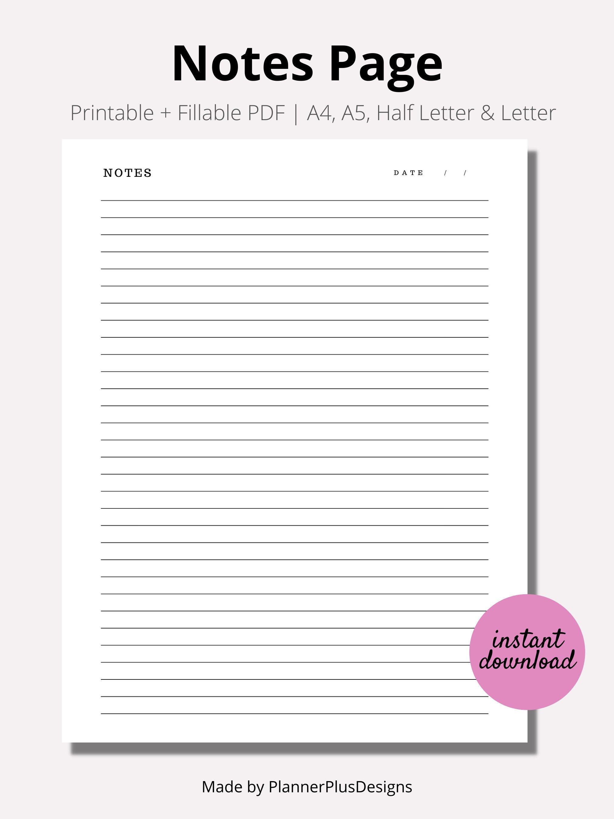 Minimalistic Notes Printable, Daily Notes, Lines Notes, Task