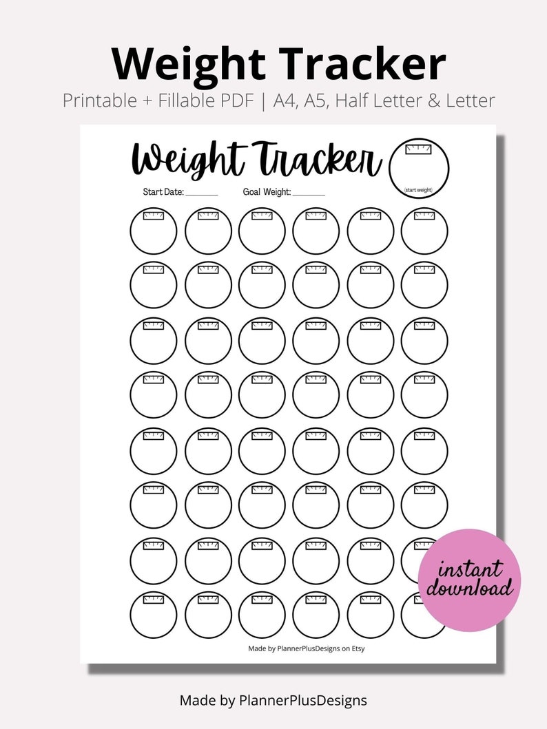 Weight Loss Tracker Journal Printable, Weight Loss Chart, Weight Loss