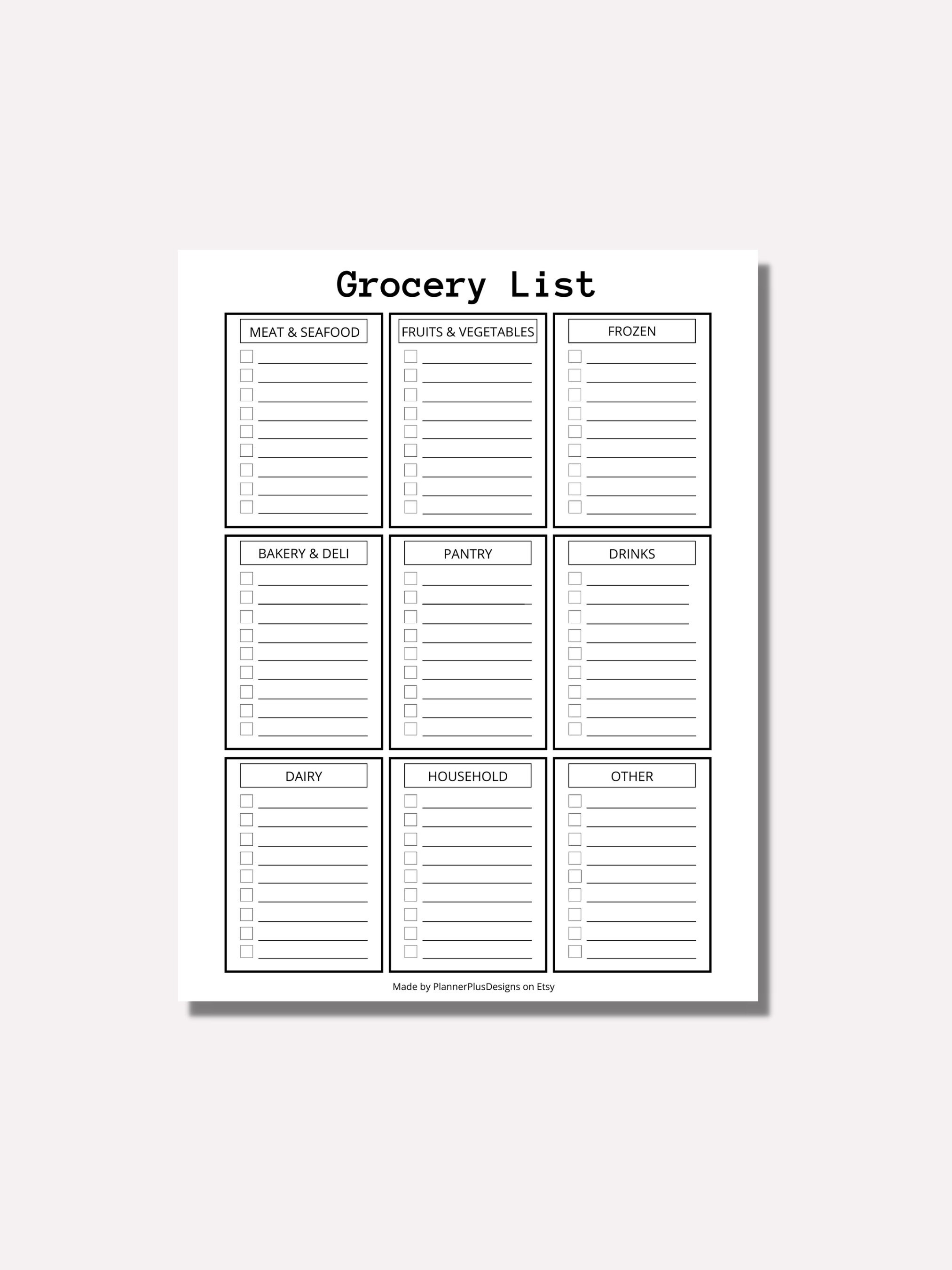 Grocery List, Category Grocery List Printable, Food Shopping List, Grocery List Inserts