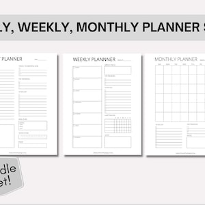 Daily Planner, Weekly Planner, Monthly Planner Printable, Planner set, Planner Inserts, Productivity, Work set, PDF, A4, A5, Half, LETTER