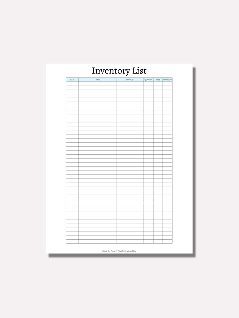 Inventory Tracker, Inventory List Printable, Business Inventory