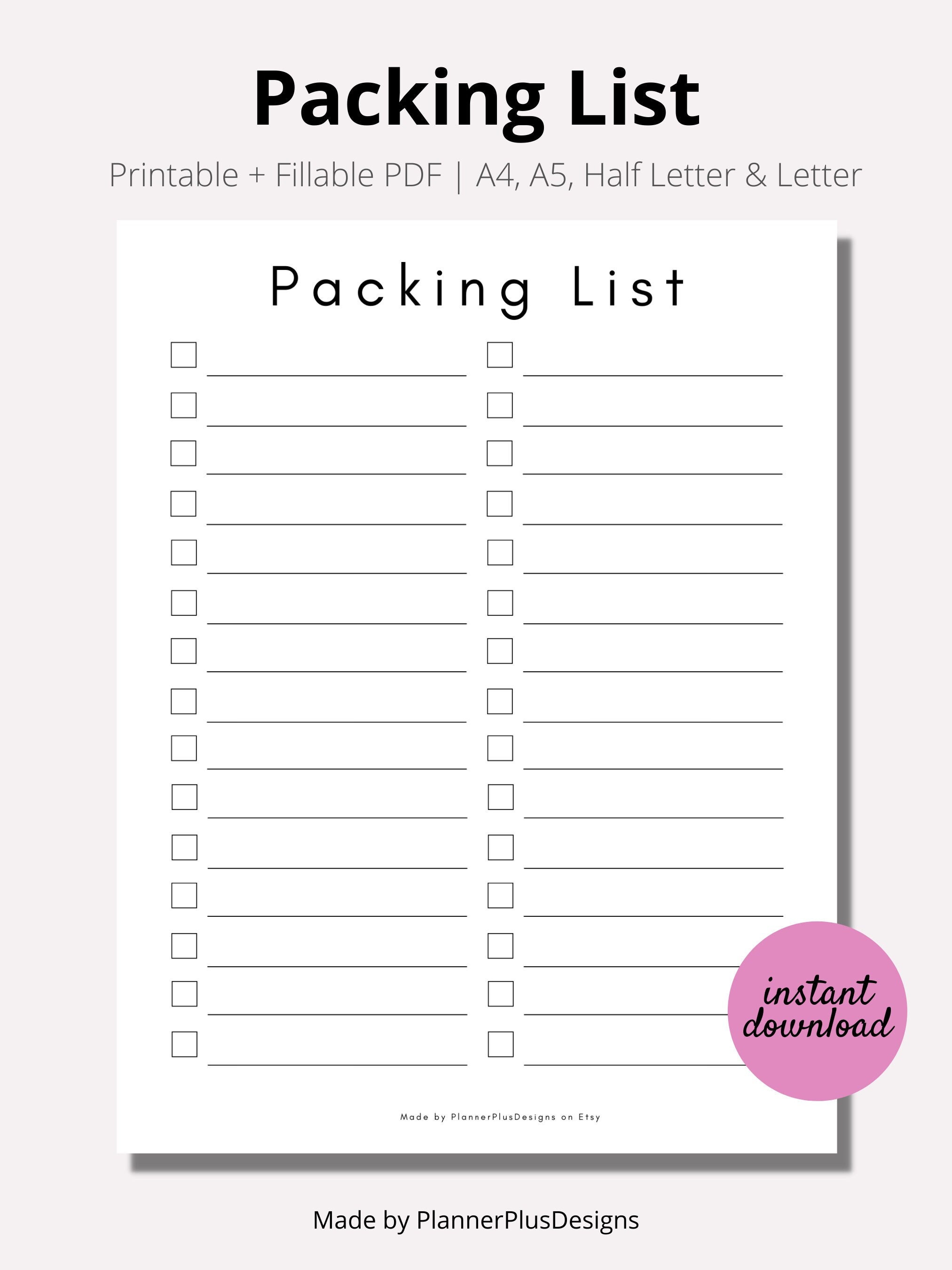 Printable Packing Checklist |Blank Vacation Packing List Printable ...