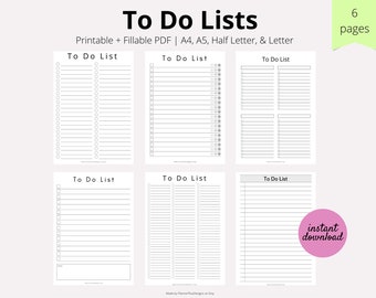Att-göra-listsidor, Att-göra-listpaket, Att-göra-listeplanerare, Utskrivbar Att-göra-lista, Daglig Att-göra-lista, Uppgiftshantering, PDF, A4, A5, Halv, BREV