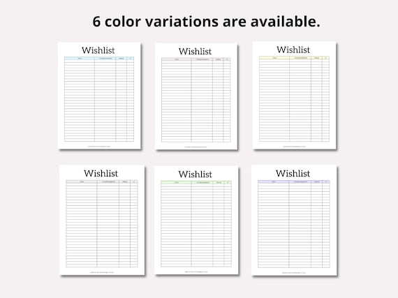 Wishlist Printable, Wishlist Printable Tracker Template