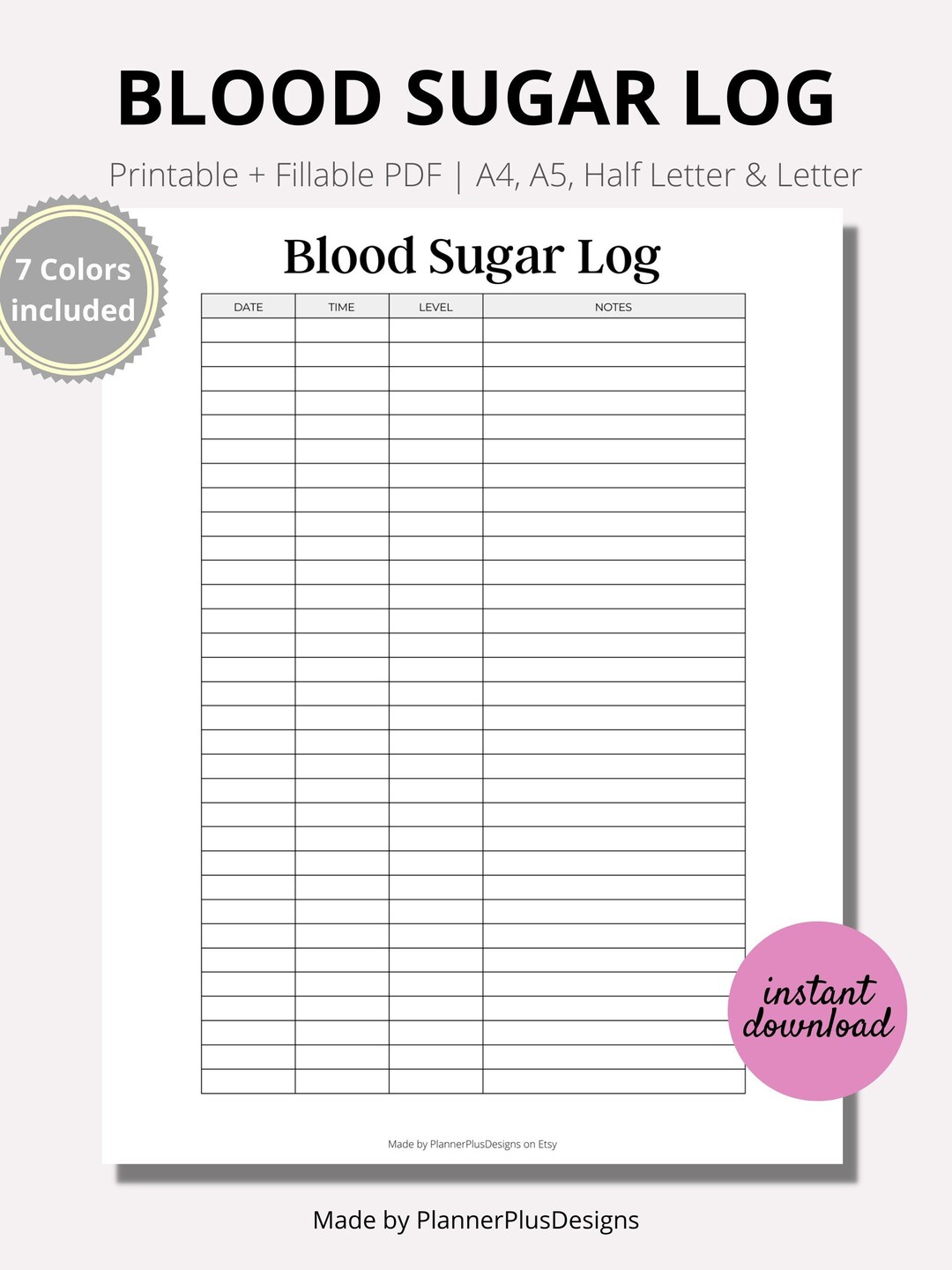 Blood Sugar Log Printable Blood Sugar Tracker Blood Glucose Tracker Diabetes Printable