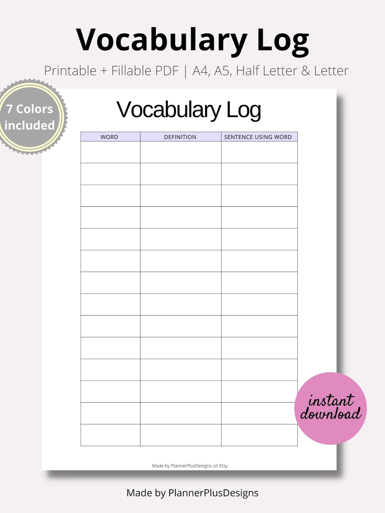 Vocabulary Notebook Template