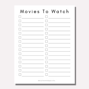 Movies to Watch Tracker, Printable Movies Tracker, Movies to Watch ...