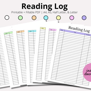 Registro de lectura, Registro de lectura diario, Planificador de lectura, Libros para leer imprimibles, Rastreador de lectura, Rastreador de tiempo dedicado a la lectura, A4, A5, Mitad, CARTA