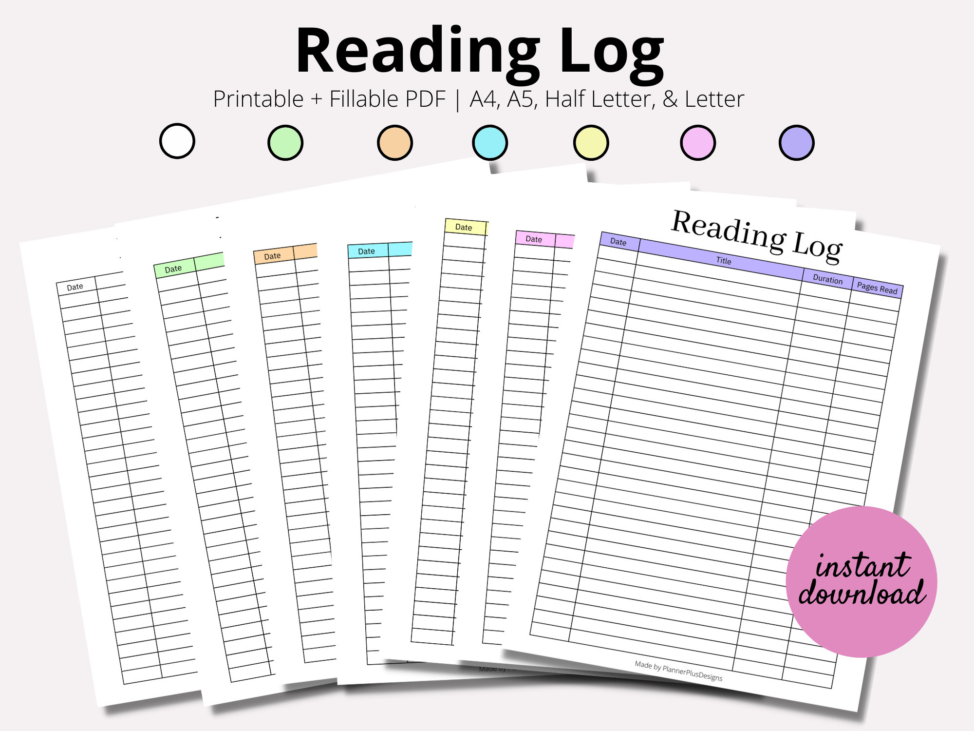 Reading Log, Daily Reading Log, Reading Planner, Books to Read Printable, Reading Tracker, Time Spent Reading Tracker, A4, A5, Half, LETTER - Etsy for Free Printable Daily Reading Log