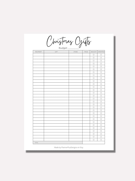 Christmas Gift List, Gift Tracker, Christmas Gift Planner