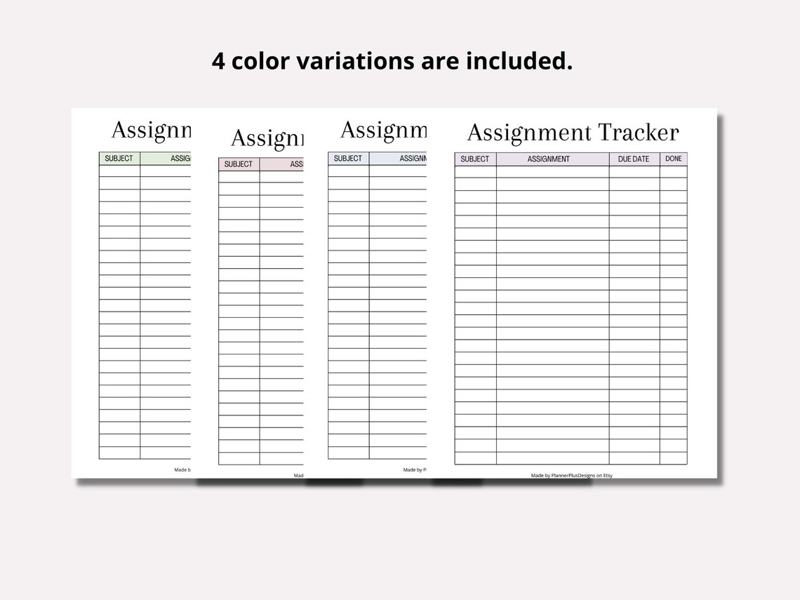 Assignment Tracker, Assignment Printable List, Homework Checklist ...