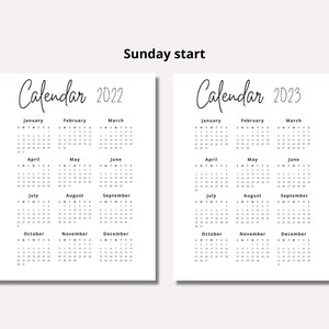 2022-2023 Year Calendar Printable Yearly Wall Calendar Year - Etsy