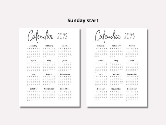 2022-2023 Year Calendar Printable, Yearly Wall Calendar, Year at a Glance,  Yearly Agenda, Minimalist, Instant Download PDF, A4, A5, LETTER - Etsy