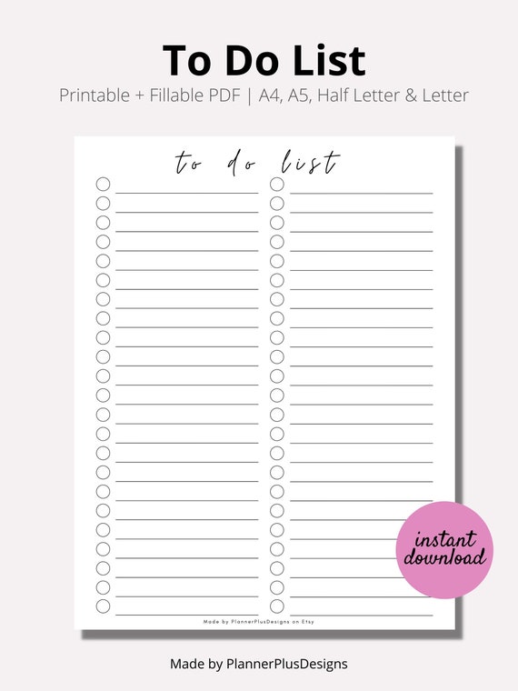 Simple to Do List, Minimal to Do List Printable, Daily to Do List Template, Task  Checklist, Task List, to Do List, Instant PDF,A4,A5, Letter 