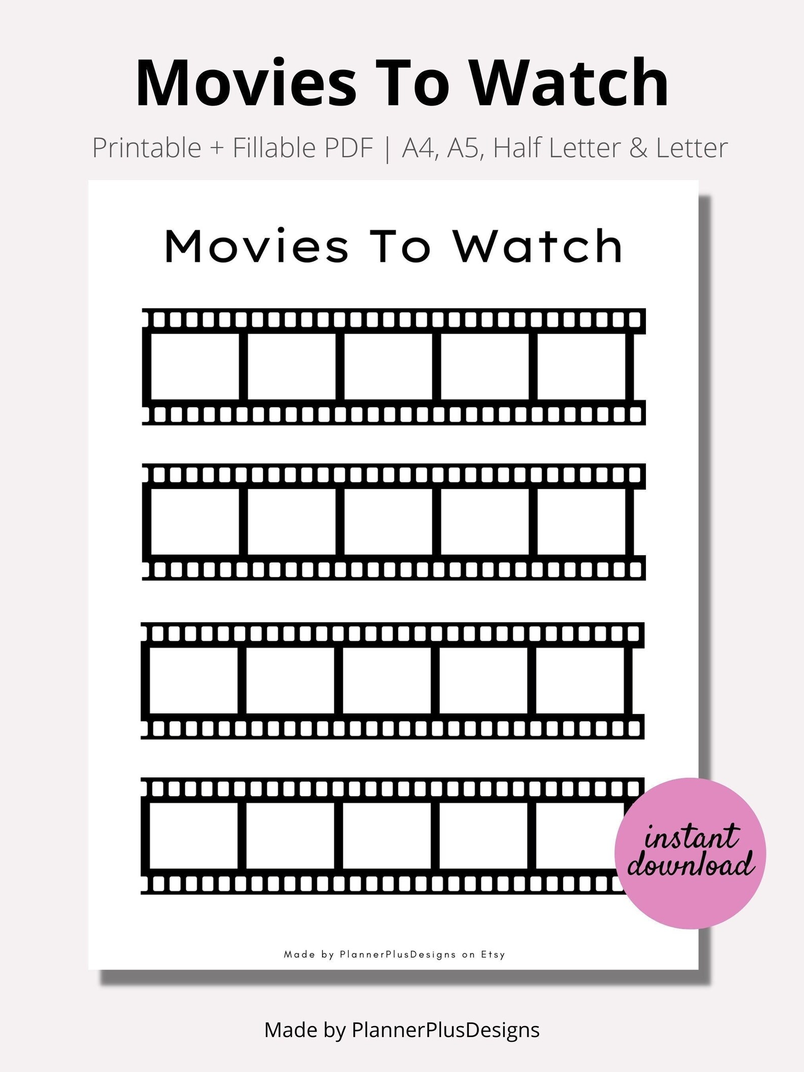 Movies to Watch Tracker, Printable Movies Tracker, Movies to Watch ...