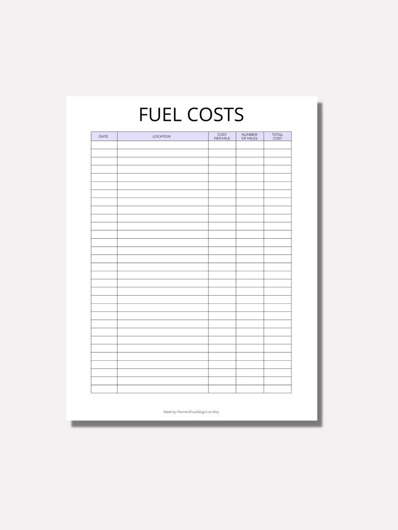 Fuel Cost Tracker Printable, Fuel Expense Tracker, Car Fuel Tracker