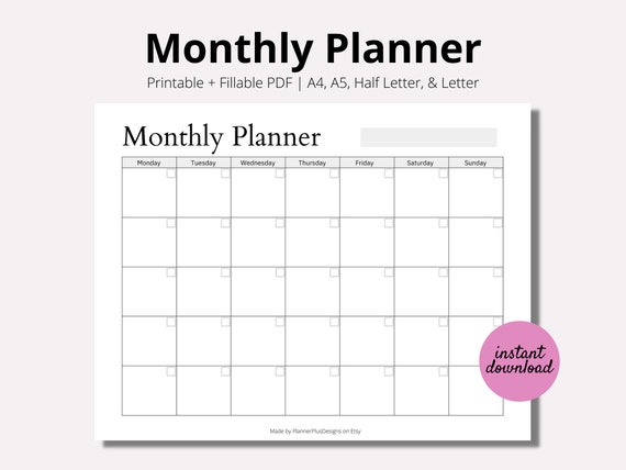 Gray Undated Monthly Planner Page, Monthly Calendar Landscape, Minimalist Calendar  Template,to Do List, Instant Download PDF, A4, A5, LETTER - Etsy