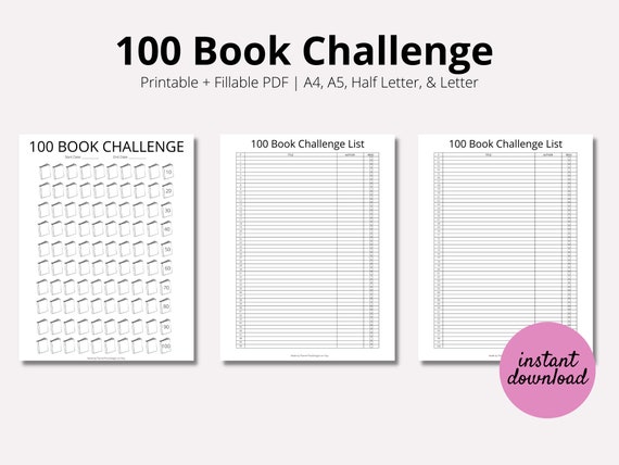 100-book-challenge-reading-tracker-reading-challenge-100-etsy