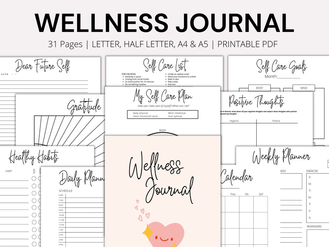 Self Care Journal Printable, Wellness Journal Log, Self Care Planner ...
