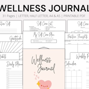 Diario de cuidado personal imprimible, Registro del diario de bienestar, Planificador de cuidado personal, Planificador de bienestar, Registro del planificador de salud mental, PDF, A4, A5, Mitad, CARTA