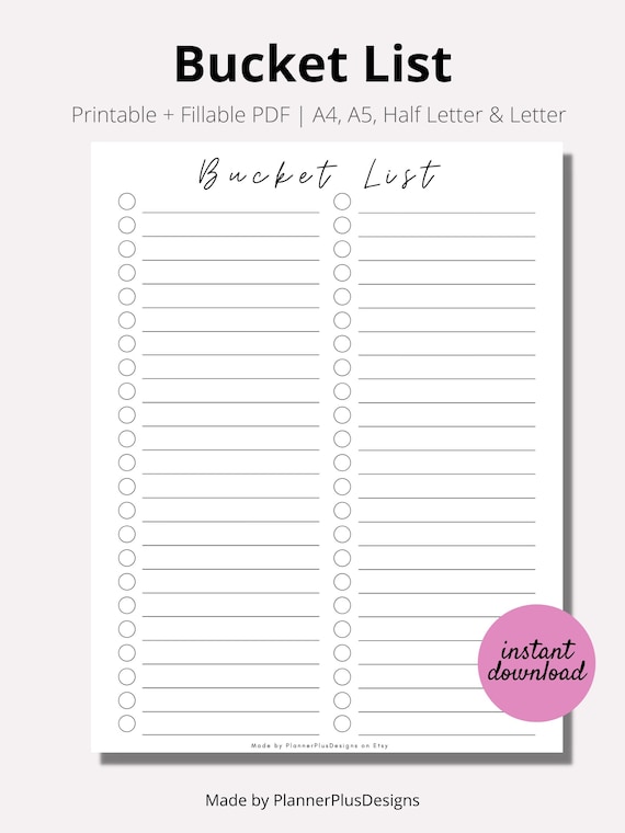 Bucket List, Bucket List Tracker Printable, Bucket Checklist,bucket List  Template, Minimal Bucket to Do Checklist, Instant PDF,A4,A5, Letter 