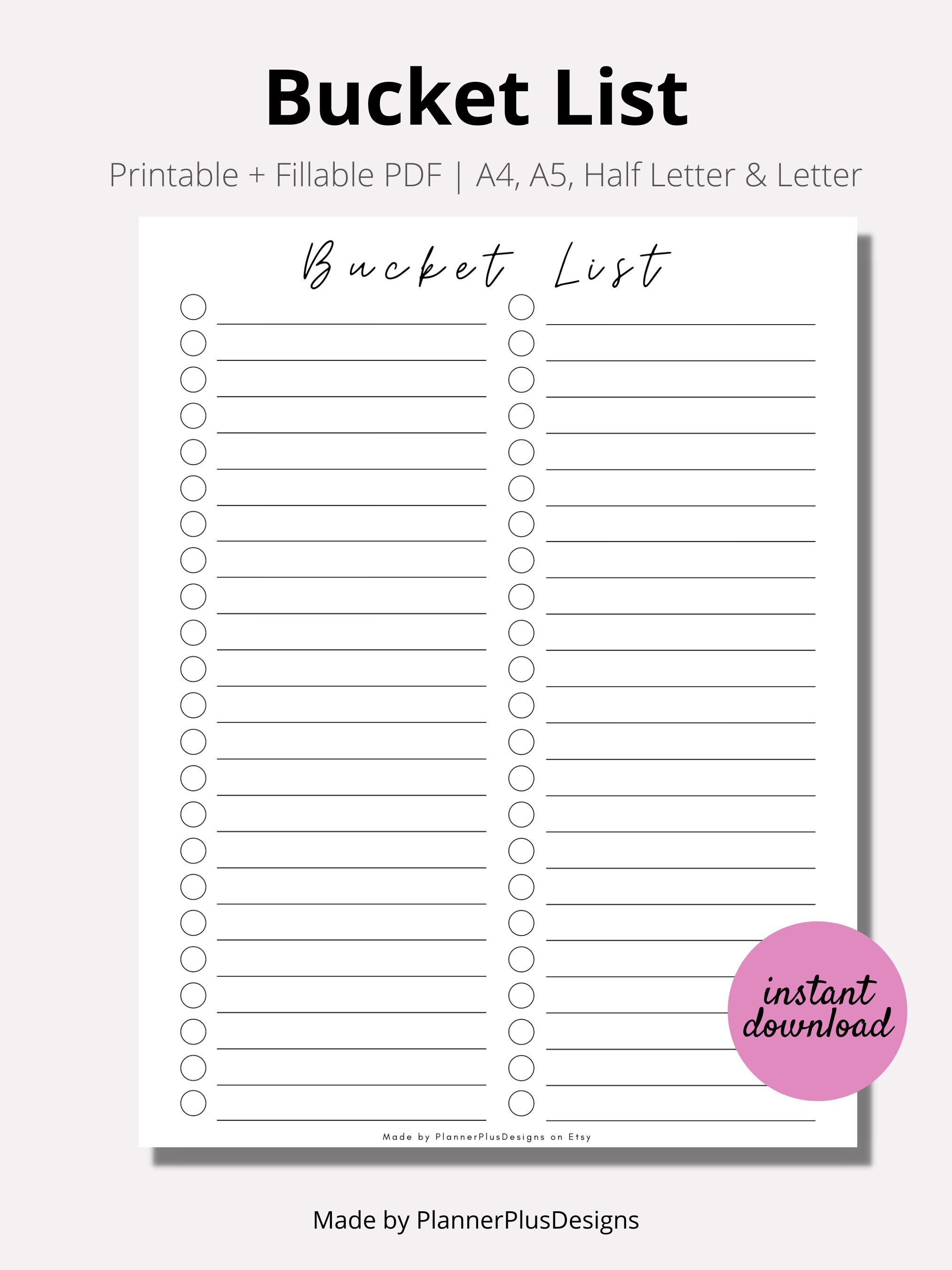 Bucket List, Bucket List Tracker Printable, Bucket Checklist,bucket